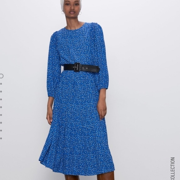 zara blue polka dot midi dress POLKA DOT MINI DRESS - Brown-Blue
